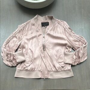 All Saints Vintage Y2K Bomber Jacket with Ruched Sleeves